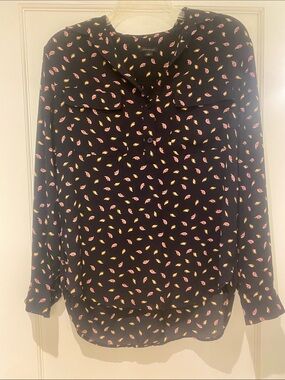 Ann Taylor Navy Blue Blouse with Petal Print